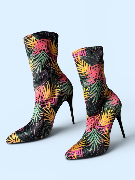 Call It Spring Shoes - Tropical Print Pointed-Toe Stiletto Boots - Multicolor, 10, fits 9.5/10